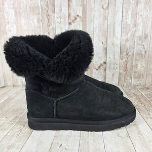 UGG Australia Black Suede Sheepskin Fur Trim Boots Women's Size 10